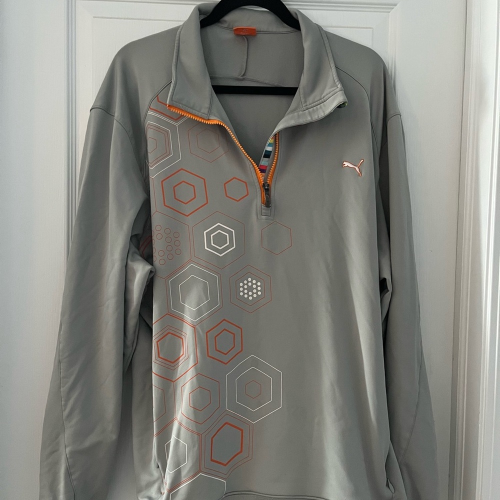 Puma Men's Gray Jacket with Orange Accents